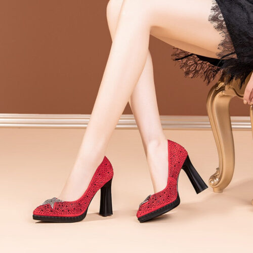 Sheepskin Nightclub Women's Shoes French Rhinestone 10cm High Heels
