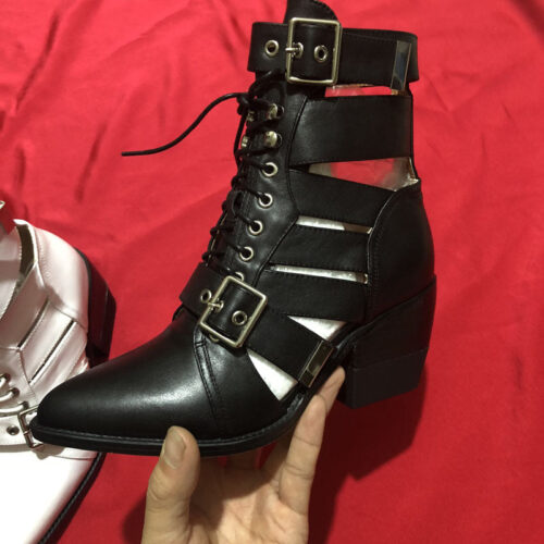 Belt Buckle Chunky Heels Pointed Toe Martin Boots Plus Size Shoes